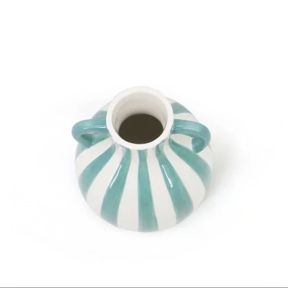 New Target Bullseye Playground White Ceramic Vase with Green Stripes, Spring - Picture 3 of 5